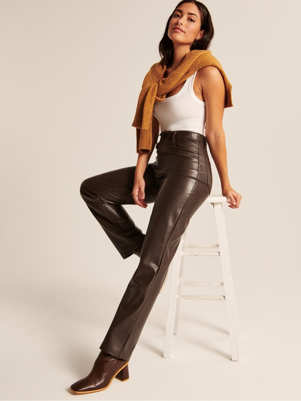 Abercrombie and fitch the 90s straight leg faux leather pants in brown 27 long
